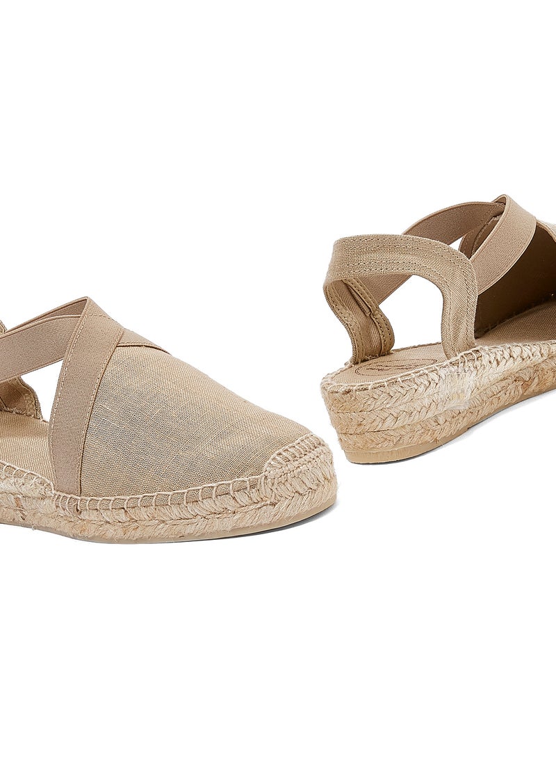 Toni Pons - Verona Linen Elastic Strap Wedge Espadrille Beige - Image 1