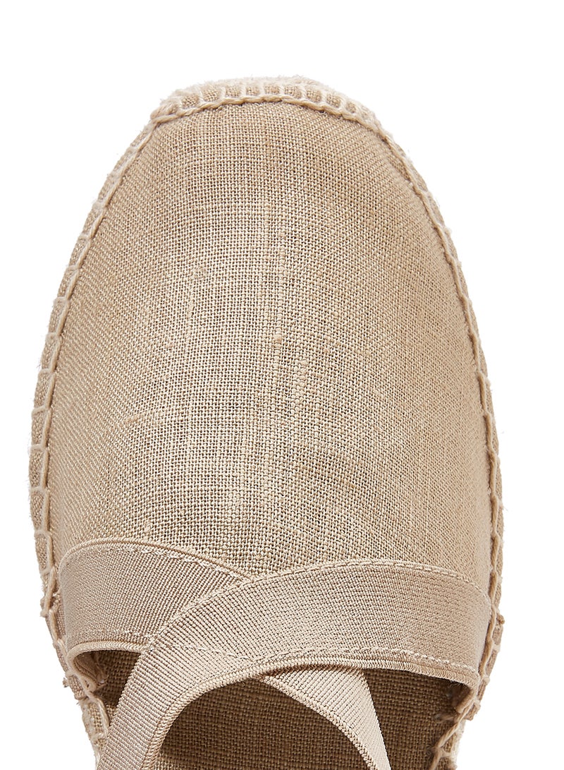 Toni Pons - Verona Linen Elastic Strap Wedge Espadrille Beige - Image 1