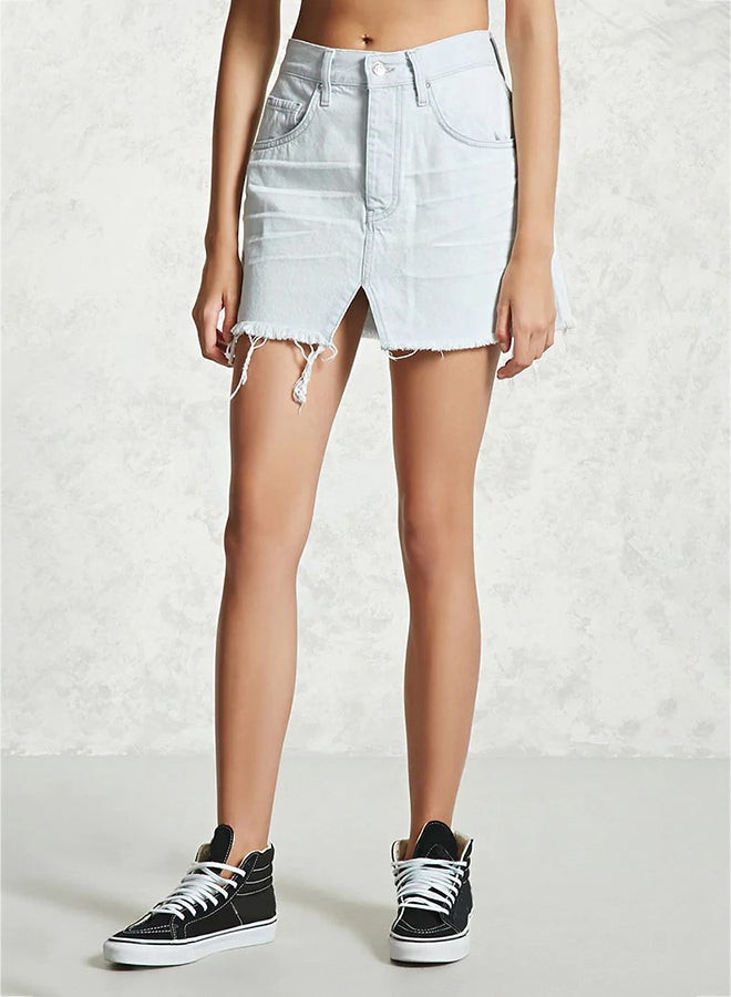 Ribbed Mini Skirt 06-Light Denim