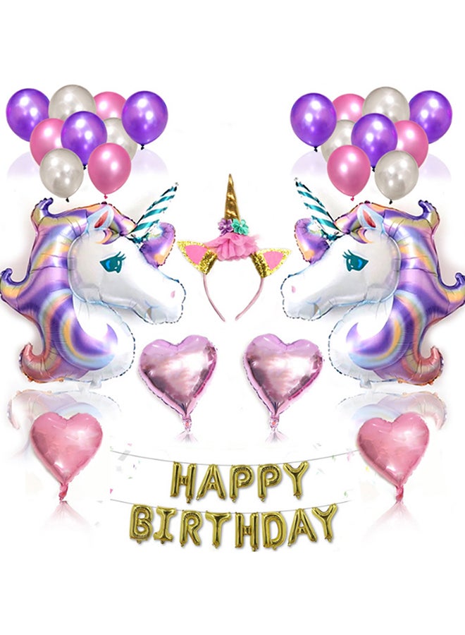 Unicorn Design Party Decoration Premium Quality Foil Balloon Set With Headband cm - Image 1