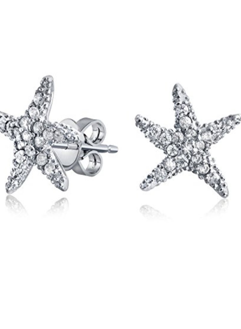 بلينج جولري أقراط كبس من الفضة الإسترليني عيار 925 مرصعة بالزركونيا بتصميم نجم البحر الراقص - Image 2