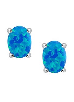 BLING JEWELRY Rhodium Plated 925 Sterling Silver Opal Stud Earrings  - Image 1