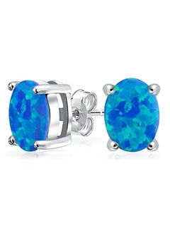 BLING JEWELRY Rhodium Plated 925 Sterling Silver Opal Stud Earrings  - Image 2