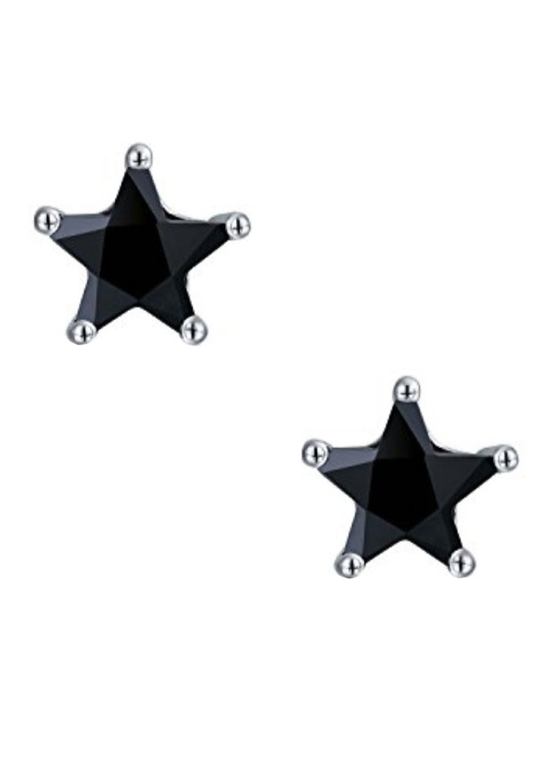 BLING JEWELRY 925 Sterling Silver Star Shaped Stud Earrings With Zircon  - Image 1