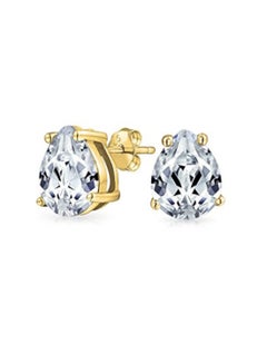 BLING JEWELRY Gold Plated 925 Sterling Silver Teardrop Stud Earrings With Zircon  - Image 2