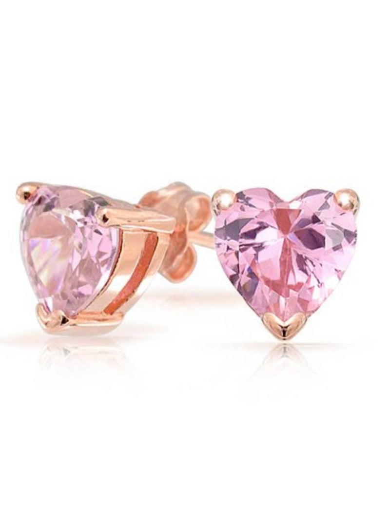 BLING JEWELRY Rose Gold Plated 925 Sterling Silver Heart Shaped Stud Earrings With Zircon - Image 2