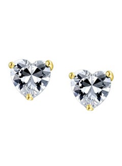 Gold Plated 925 Sterling Silver Heart Stud Earrings With Zircon
