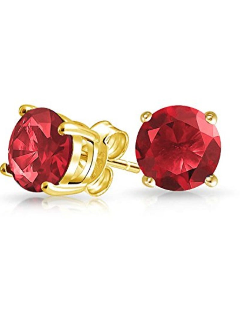 BLING JEWELRY - Gold Plated 925 Sterling Silver Stud Earrings With Garnet - Image 1