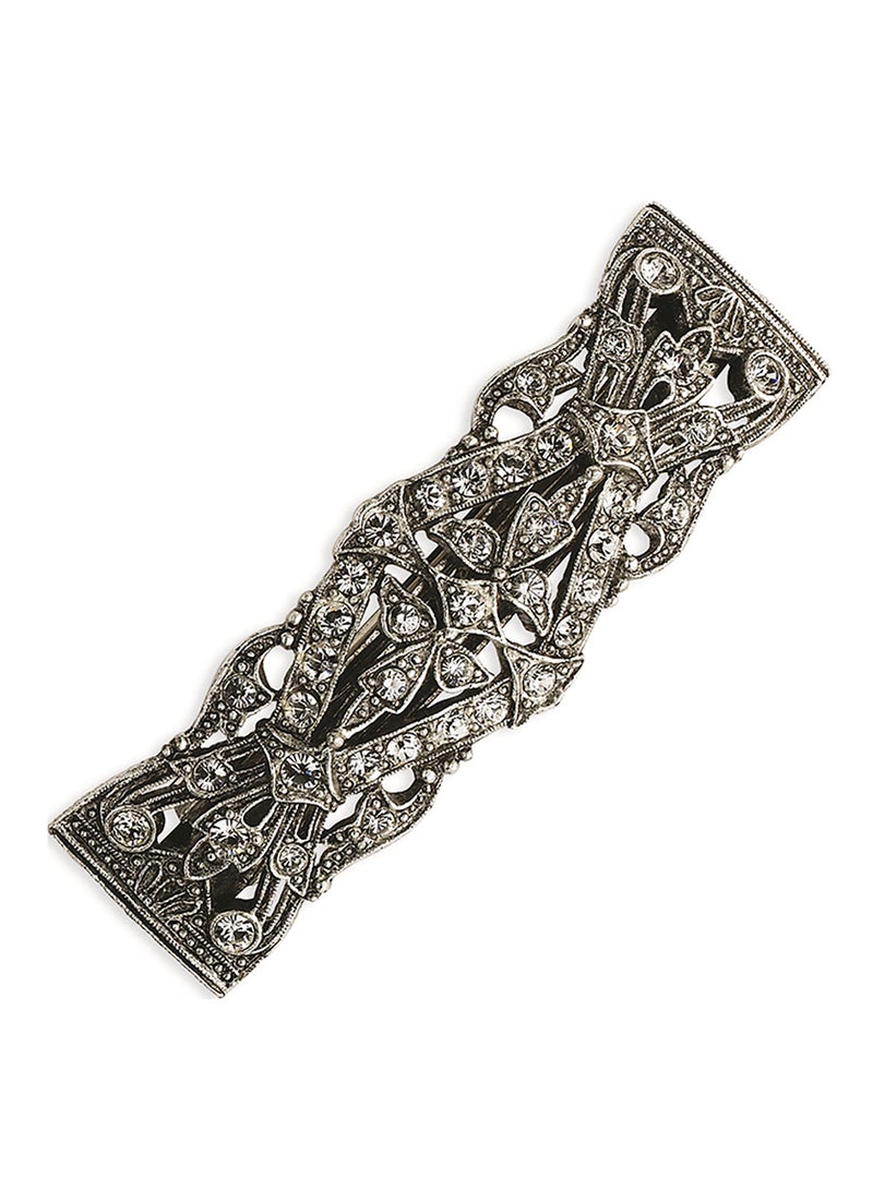 1928 Jewelry - Bridal Crystal Barrette Hair Clip Silver - Image 1