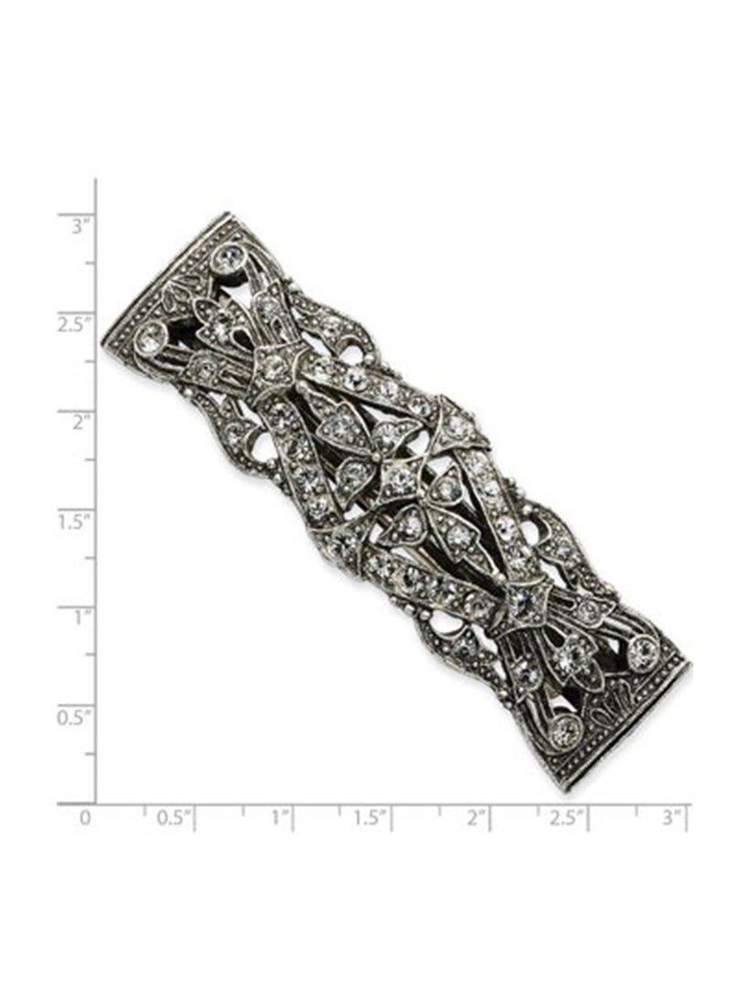 1928 Jewelry - Bridal Crystal Barrette Hair Clip Silver - Image 1