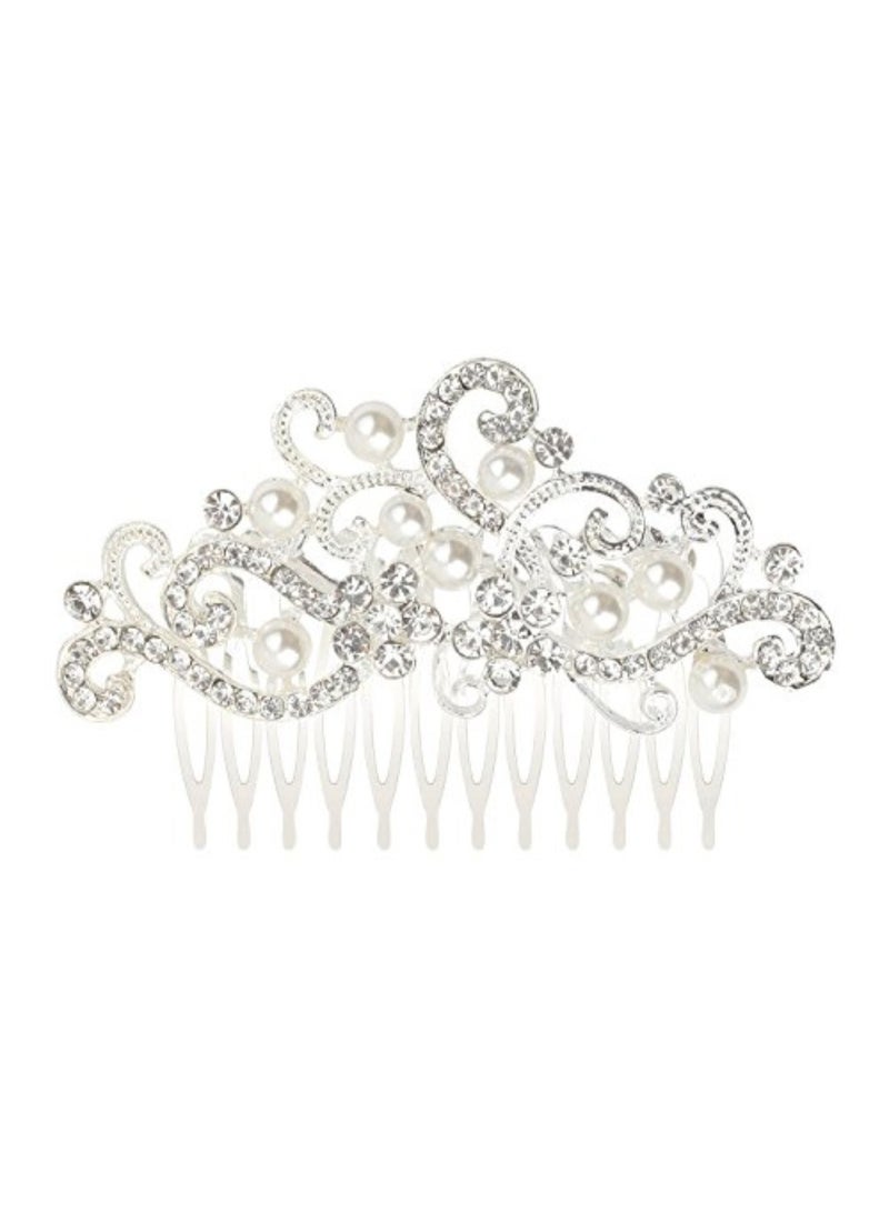 يان مشط زفاف للشعر مزين بحجر الراين فضي - Image 1