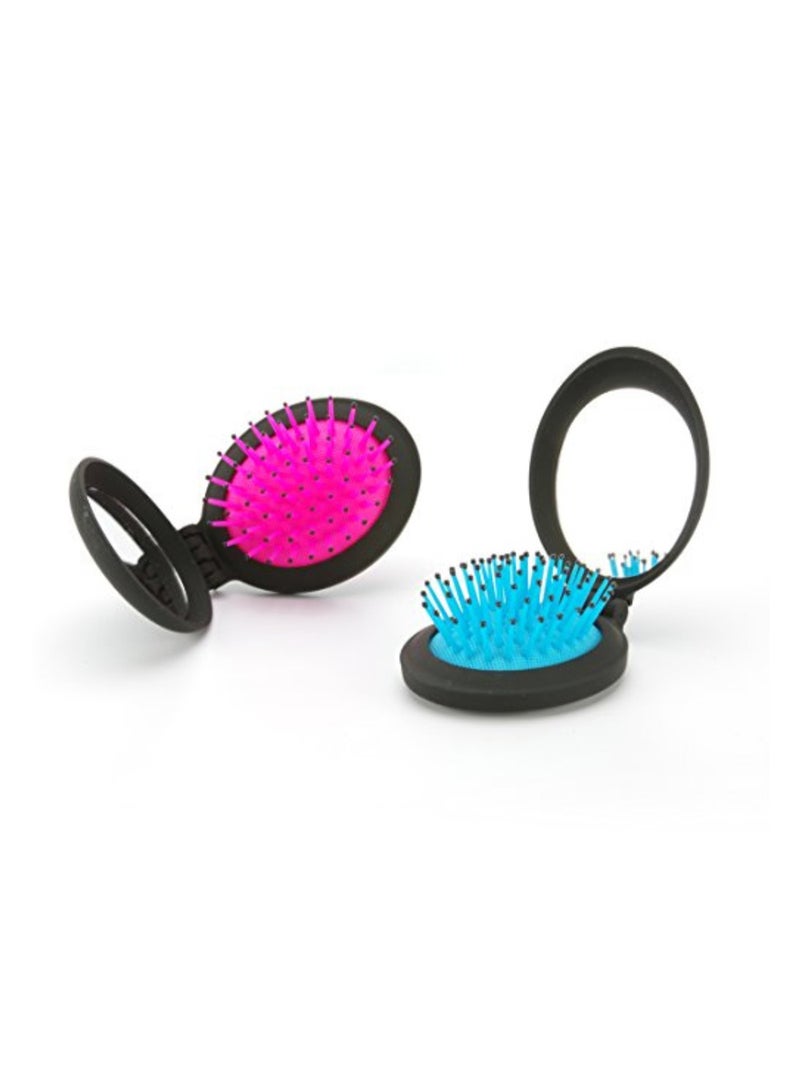 NuAngela Pack Of 2 Folding Mirror Mini Pop Up Hair Brush - Image 1