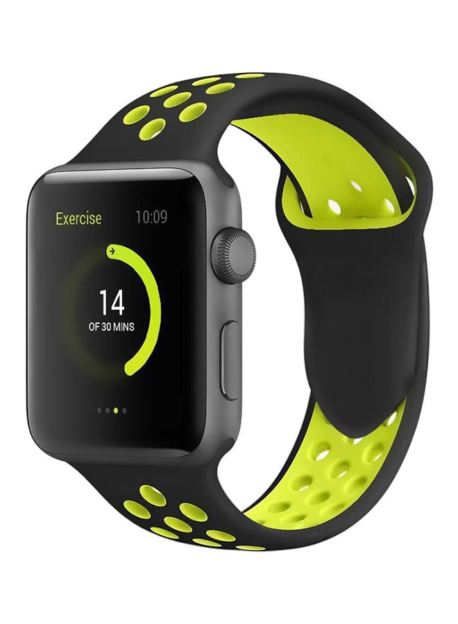 سوار معصم بتصميم رياضي يسمح بالتهوية من السيليكون لساعة أبل ووتش مقاس 42 مم أسود/أخضر