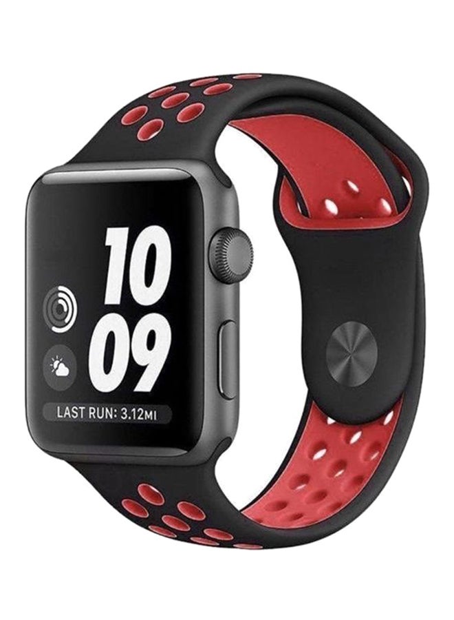 Generic - Breathable Silicone Wrist Band For Apple Watch 42 mm Black/Red - Image 1