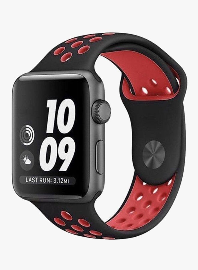 Generic - Breathable Silicone Wrist Band For Apple Watch 42 mm Black/Red - Image 1