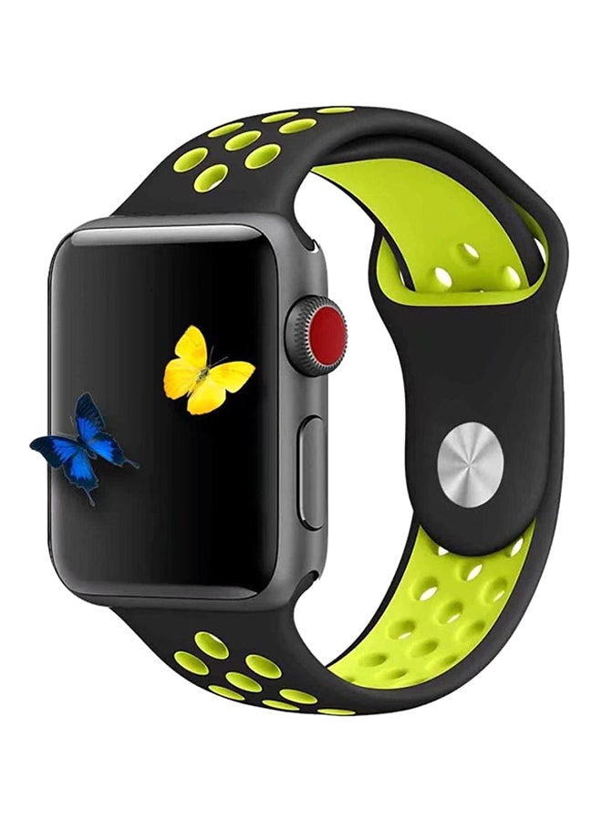 Generic - Soft Silicone Wrist Band For Apple Watch 44 mm Black/Green - Image 1