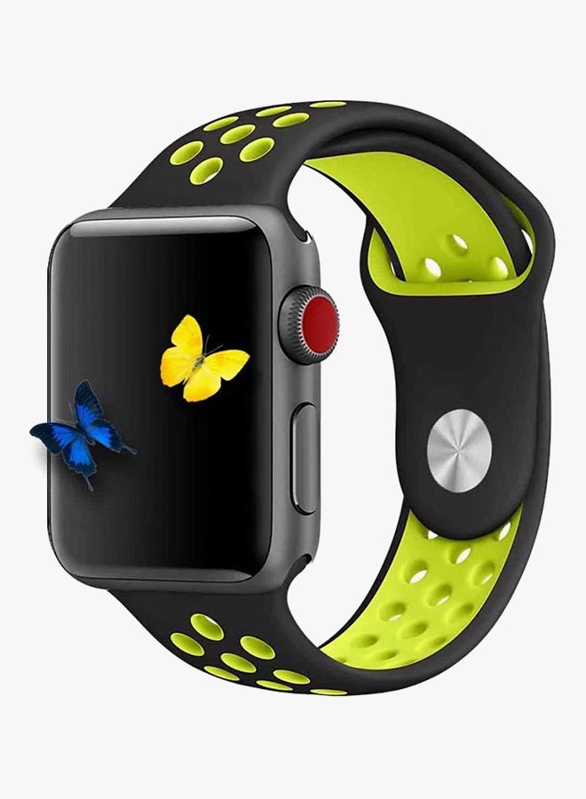 Generic - Soft Silicone Wrist Band For Apple Watch 44 mm Black/Green - Image 1