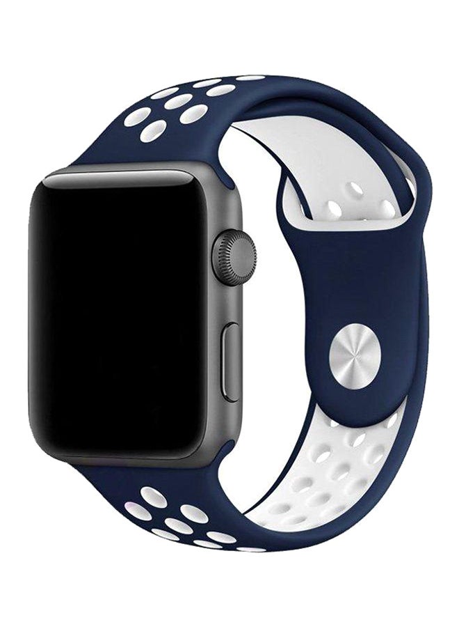 Generic - Soft Silicone Replacement Wrist Band For Apple Watch 44 mm Blue/White - Image 1