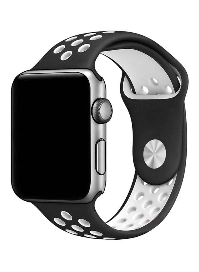 Generic - Silicone Replacement Band For Apple Watch All Series Compatible with 49mm/45mm/44mm/42mm Black/White - Image 1