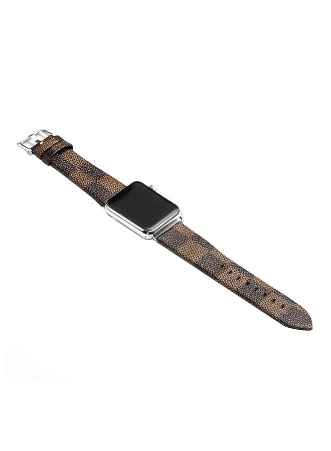 Leather Wrist Watch Band For Apple Watch 44mm Brown - Image 1