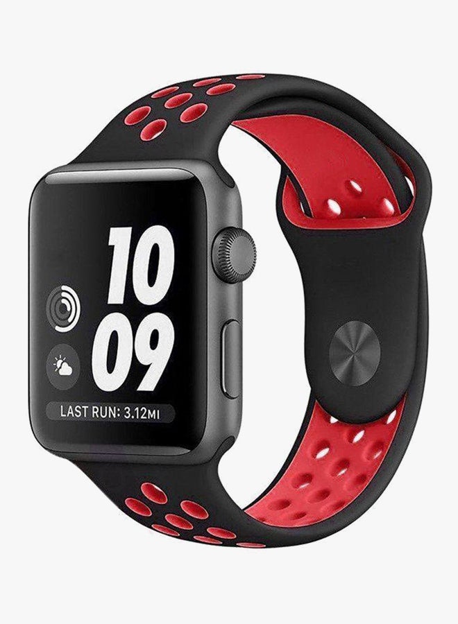 Generic - Soft Silicone Replacement Wrist Band For Apple Watch 42-44 mm Black/Red - Image 1