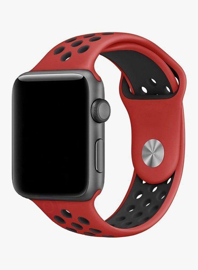 Soft Silicone Replacement Wrist Band For Apple Watch Series 4/5 Red/Black - Image 2