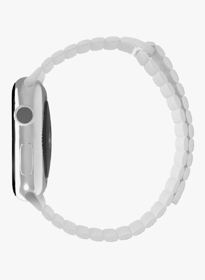 Generic - Adjustable Leather Wrist Band For Apple Watch 44 mm White - Image 1