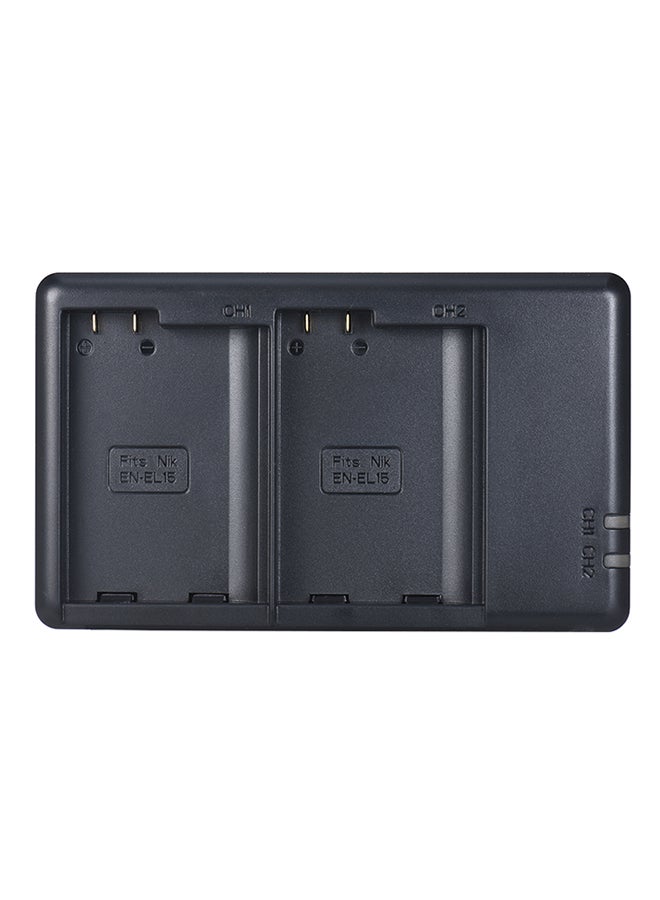 أف بي شاحن بطارية بقناتين ومنفذ Micro USB لكاميرا نيكون EN-EL15 أسود - Image 4