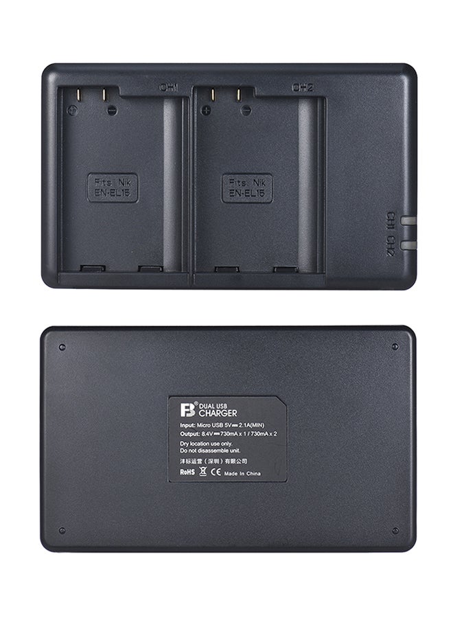 أف بي شاحن بطارية بقناتين ومنفذ Micro USB لكاميرا نيكون EN-EL15 أسود - Image 3