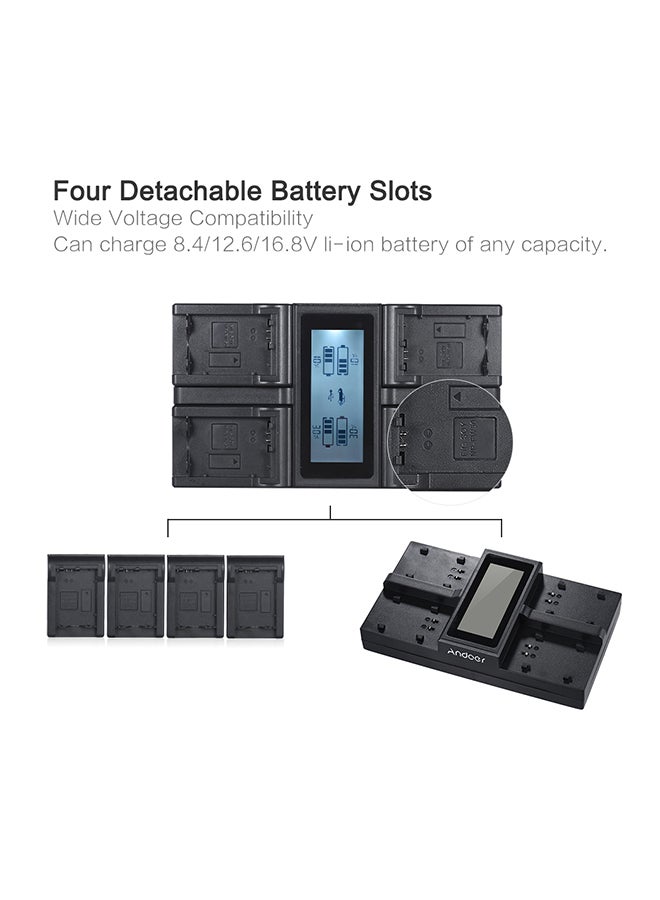 ANDOER 4-Channel Digital Camera Battery Charger With LCD Display For Sony a7/a7R/a7sII/a7II/a6500/A6300/a7RII NEX Series Black - Image 3