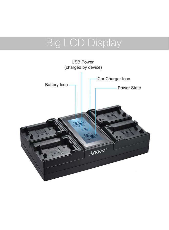 ANDOER 4-Channel Digital Camera Battery Charger With LCD Display For Sony a7/a7R/a7sII/a7II/a6500/A6300/a7RII NEX Series Black - Image 4