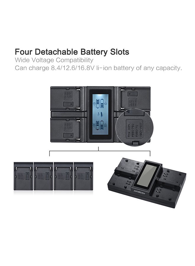ANDOER NP-F970 4-Channel Digital Camera Battery Charger w/ LCD Display  for Sony NP-F550 F750 F950 NP-FM50 FM500H QM71 - Image 3