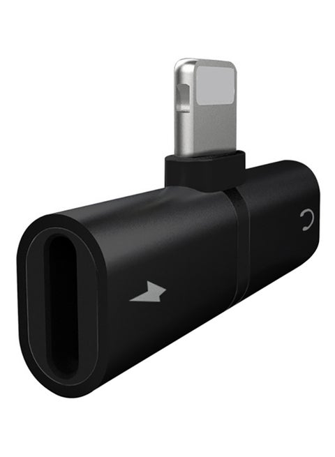 2-In-1 Lightning Headphone Jack And Adapter Black