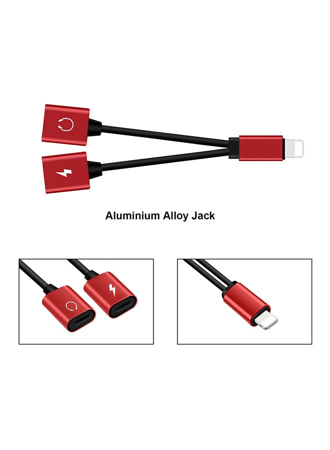 Generic - Audio AUX Converter Adapter With Dual Lightning Headphone Jack Charging Port Red - Image 1