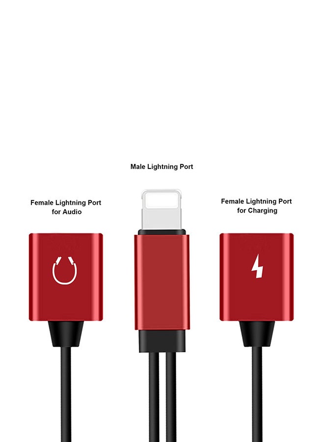 Generic - Audio AUX Converter Adapter With Dual Lightning Headphone Jack Charging Port Red - Image 1