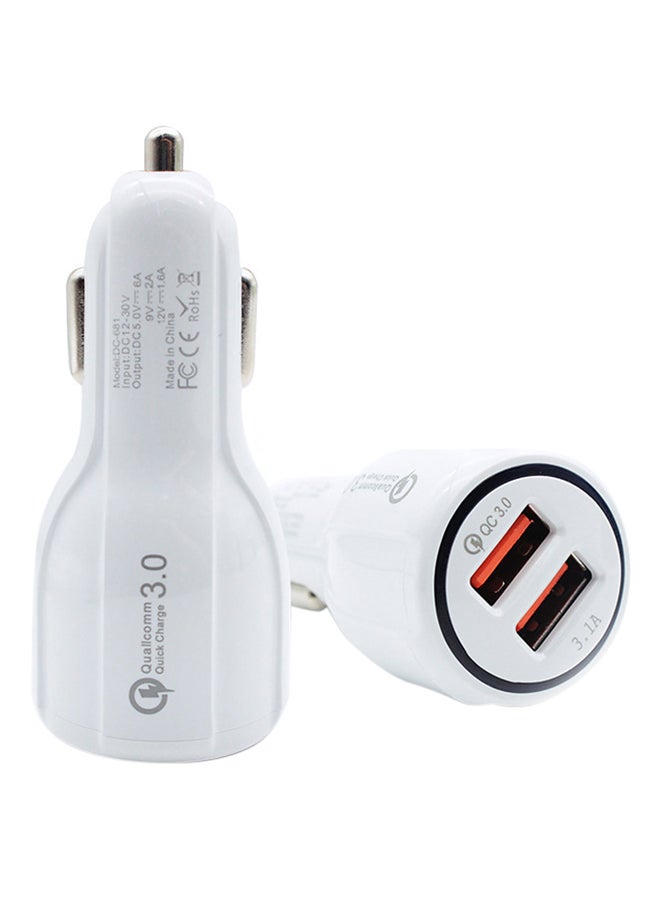 2-USB Port Quick Car Charger White - Image 2
