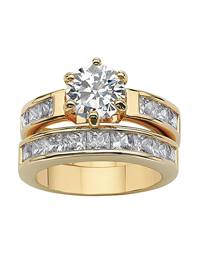 Palm Beach Jewelry - 2-Piece Round  Cubic Zirconia  Gold-Plated  Bridal Ring Set - Image 1