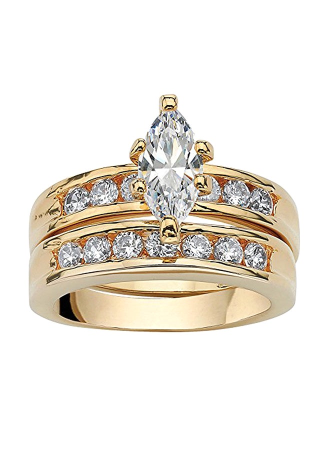 Palm Beach Jewelry 2-Piece Marquise-Cut  Cubic Zirconia  Gold-Plated  Channel Bridal Set  - Image 1