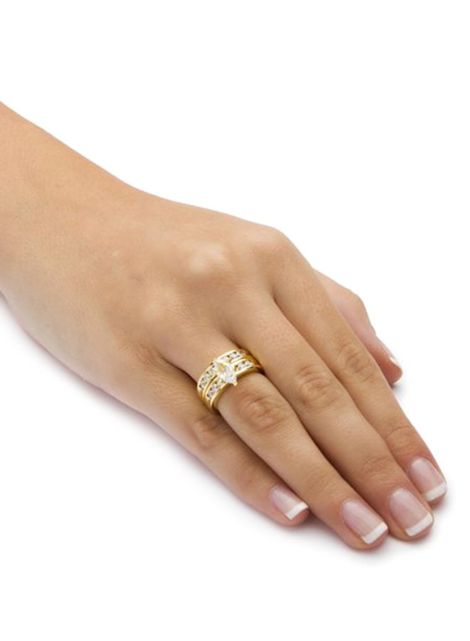 Palm Beach Jewelry 2-Piece Marquise-Cut  Cubic Zirconia  Gold-Plated  Channel Bridal Set  - Image 2