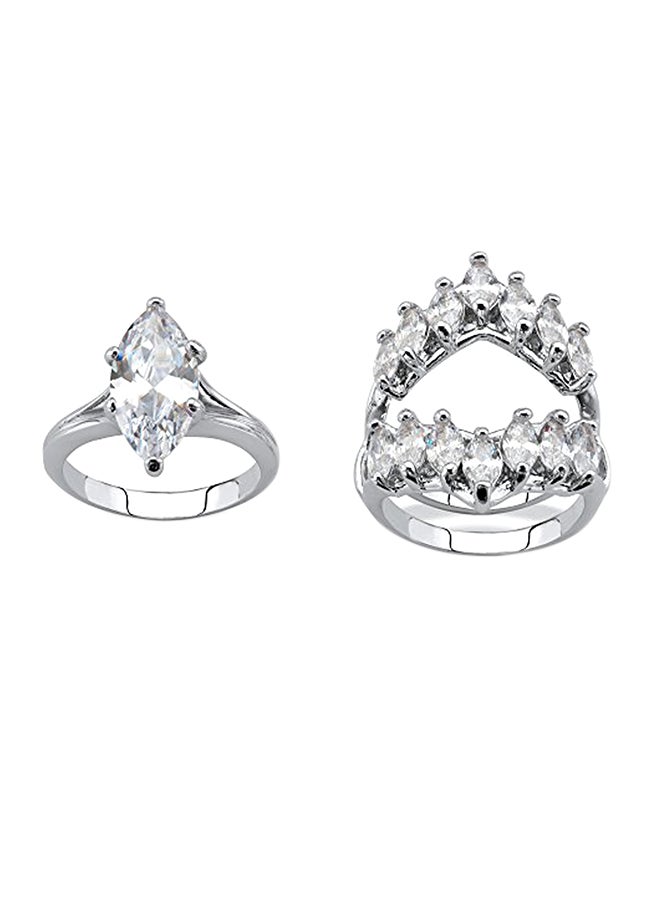 Palm Beach Jewelry Marquise-Cut White Cubic Zirconia Silvertone Jacket Bridal Ring Set  - Image 2