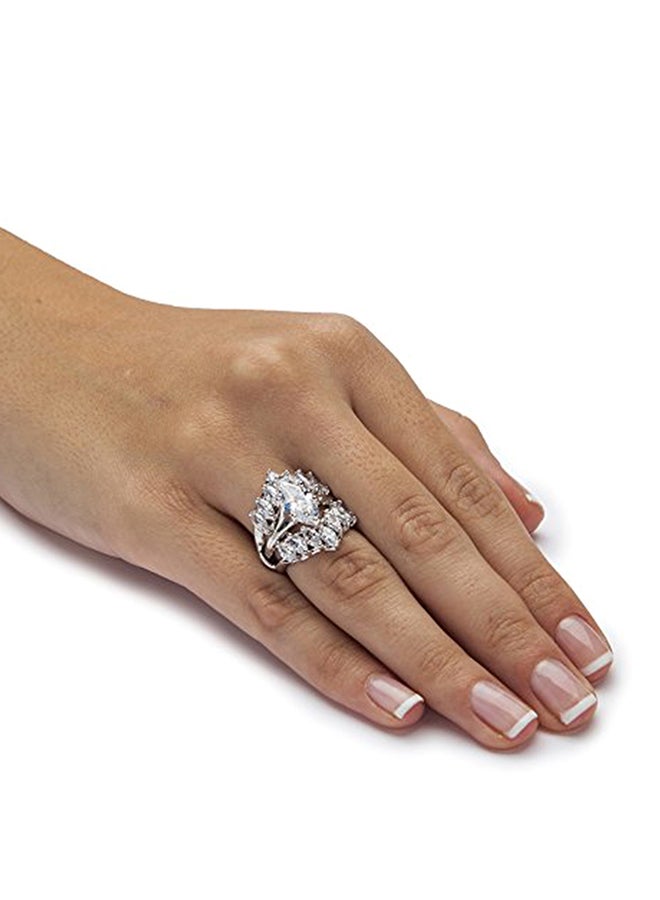 Palm Beach Jewelry Marquise-Cut White Cubic Zirconia Silvertone Jacket Bridal Ring Set  - Image 3