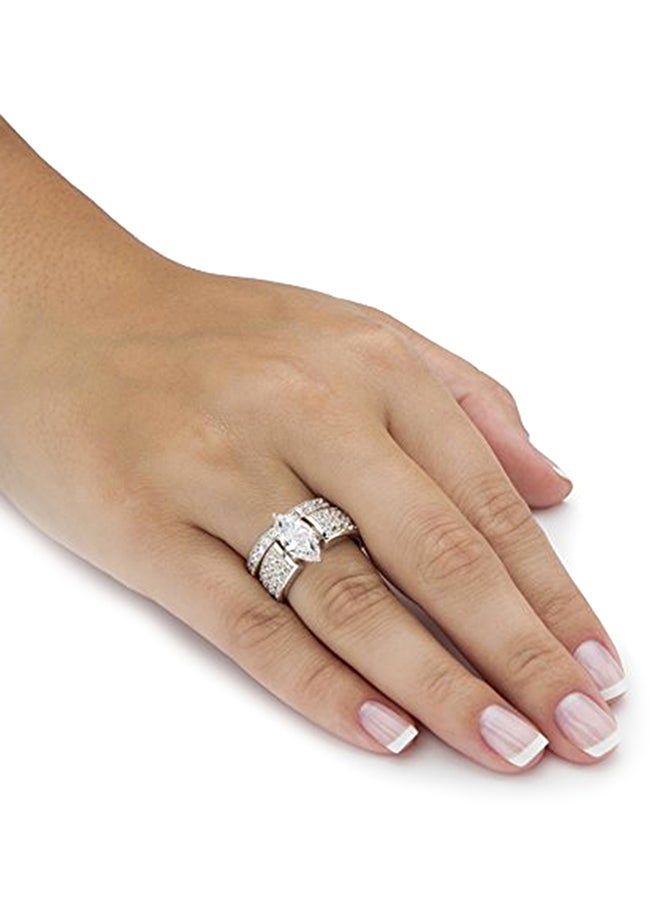 Palm Beach Jewelry 2-Piece Marquise-Cut White Cubic Zirconia Platinum Bridal Ring Set  - Image 2