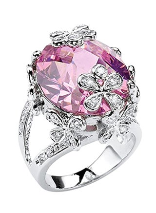 Oval-Cut  Cubic Zirconia Silvertone Butterfly And Flower Ring - v1549610982/N20940131A_1
