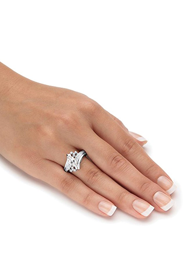 Palm Beach Jewelry Silver Tone Marquise Cut Cubic Zirconia Engagement Anniversary Ring  - Image 2