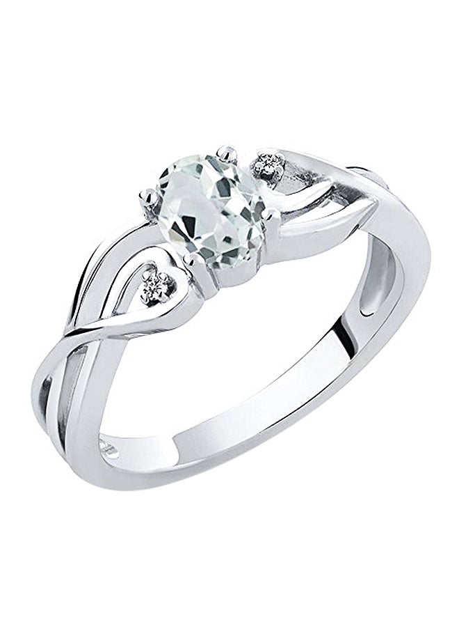 GEM STONE KING Sky Blue Aquamarine and White Diamond 925 Sterling Silver Women's Ring 0.44 Ct Oval - Image 1