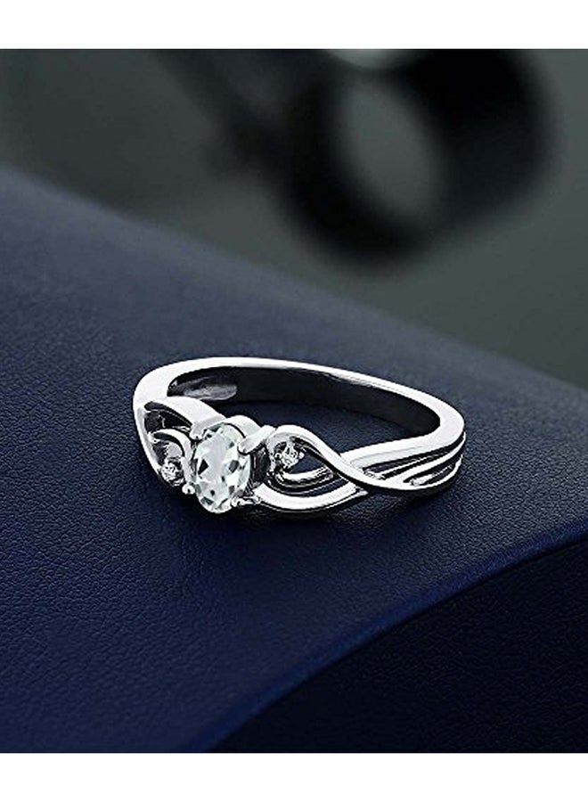 GEM STONE KING Sky Blue Aquamarine and White Diamond 925 Sterling Silver Women's Ring 0.44 Ct Oval - Image 3
