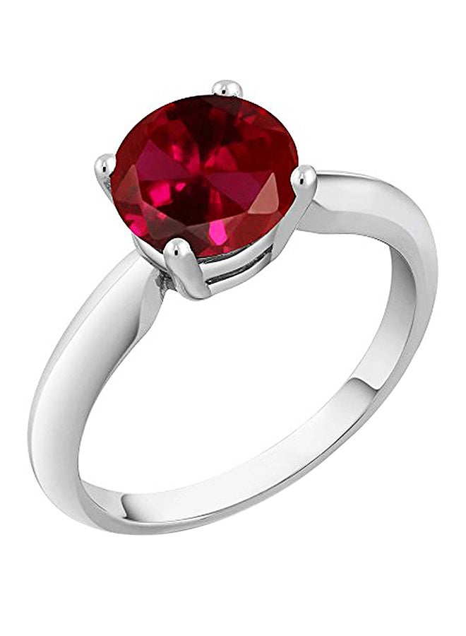 GEM STONE KING 1.55 Ct Round Red Created Ruby 925 Sterling Silver Women's Solitaire Ring - Image 1