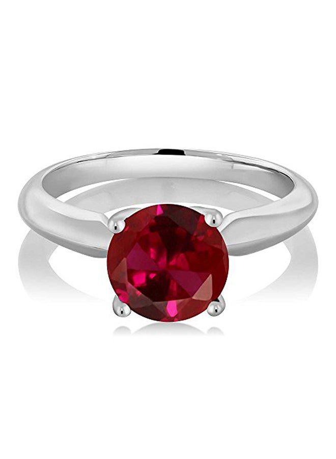 GEM STONE KING 1.55 Ct Round Red Created Ruby 925 Sterling Silver Women's Solitaire Ring - Image 2