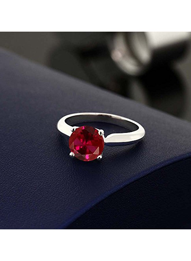 GEM STONE KING 1.55 Ct Round Red Created Ruby 925 Sterling Silver Women's Solitaire Ring - Image 3