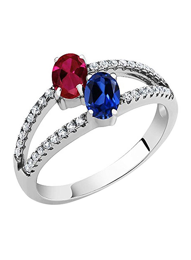 GEM STONE KING 1.41 Ct Created Ruby Blue Simulated Sapphire Two Stone 925 Sterling Silver Ring - Image 1